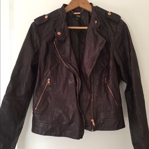 Chocolate Brown Faux Leather Moto Jacket